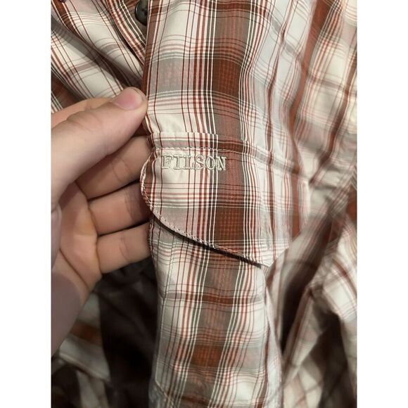 Filson Mens XL Long Sleeve Red Plaid Vented Fishing Shirt Button Down - Picture 4 of 9